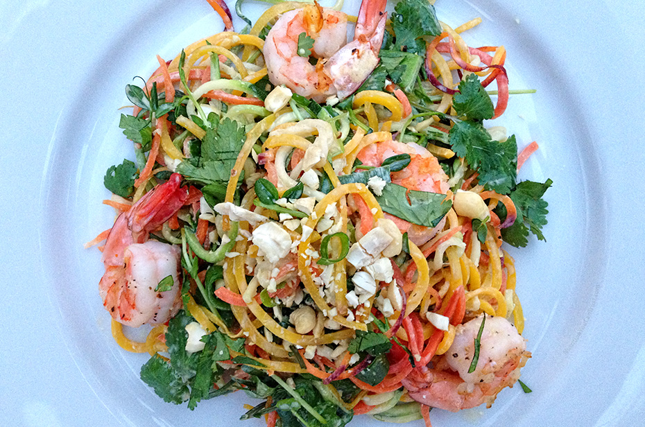 Shrimp Pad Thai with Veggie Rainbow Noodles - plated