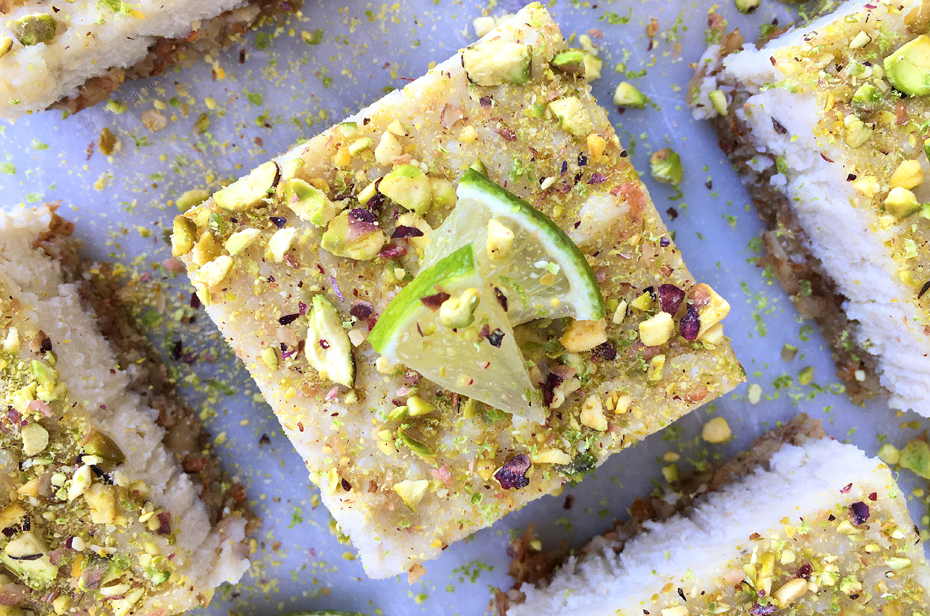 pistachio lime cheesecake squares - up close
